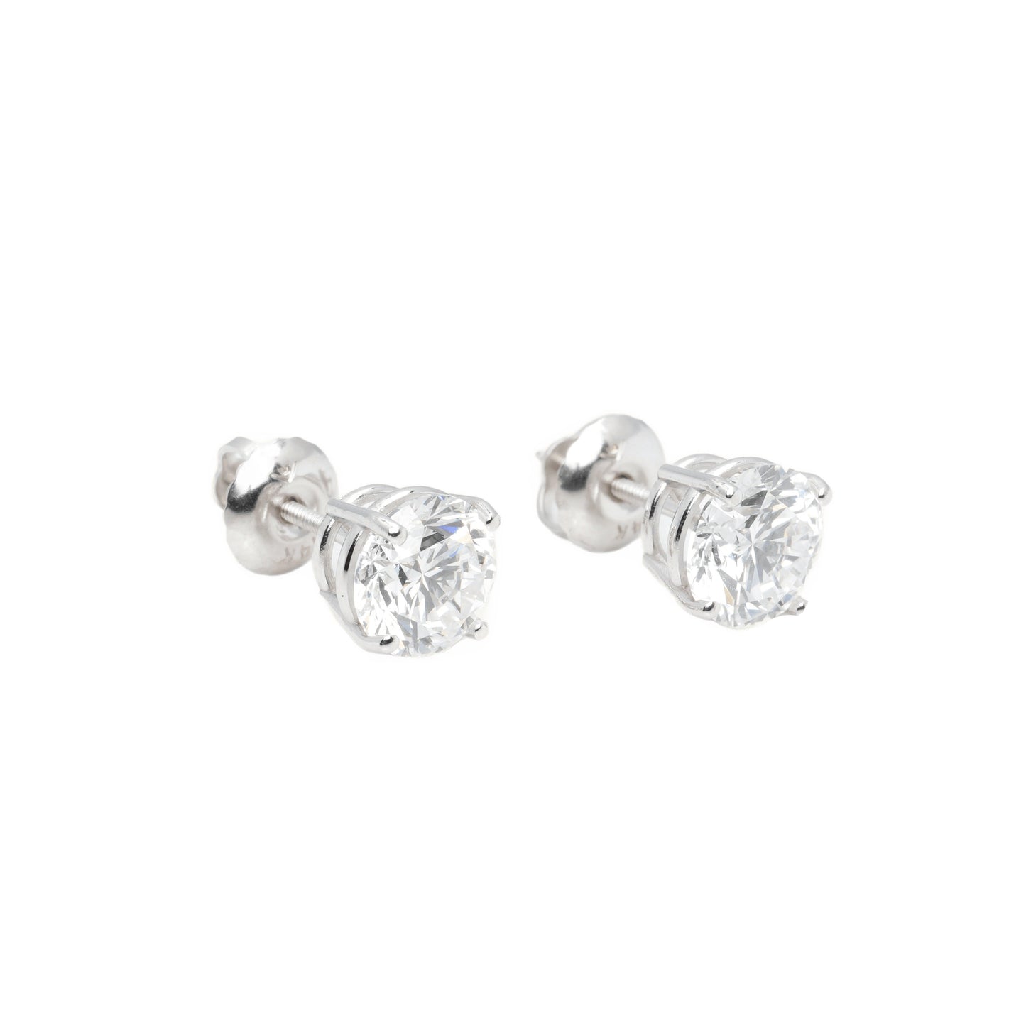 14k White Gold Lab Diamond Round Brilliant Screw-Back Stud Earrings 2.00TCW VVS
