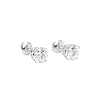 14k White Gold Lab Diamond Round Brilliant Screw-Back Stud Earrings 2.00TCW VVS