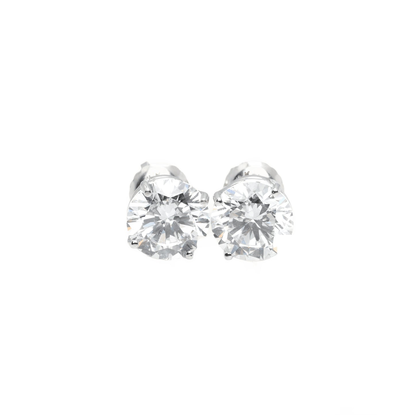 14k White Gold Lab Diamond Round Brilliant Screw-Back Stud Earrings 3.00TCW VVS