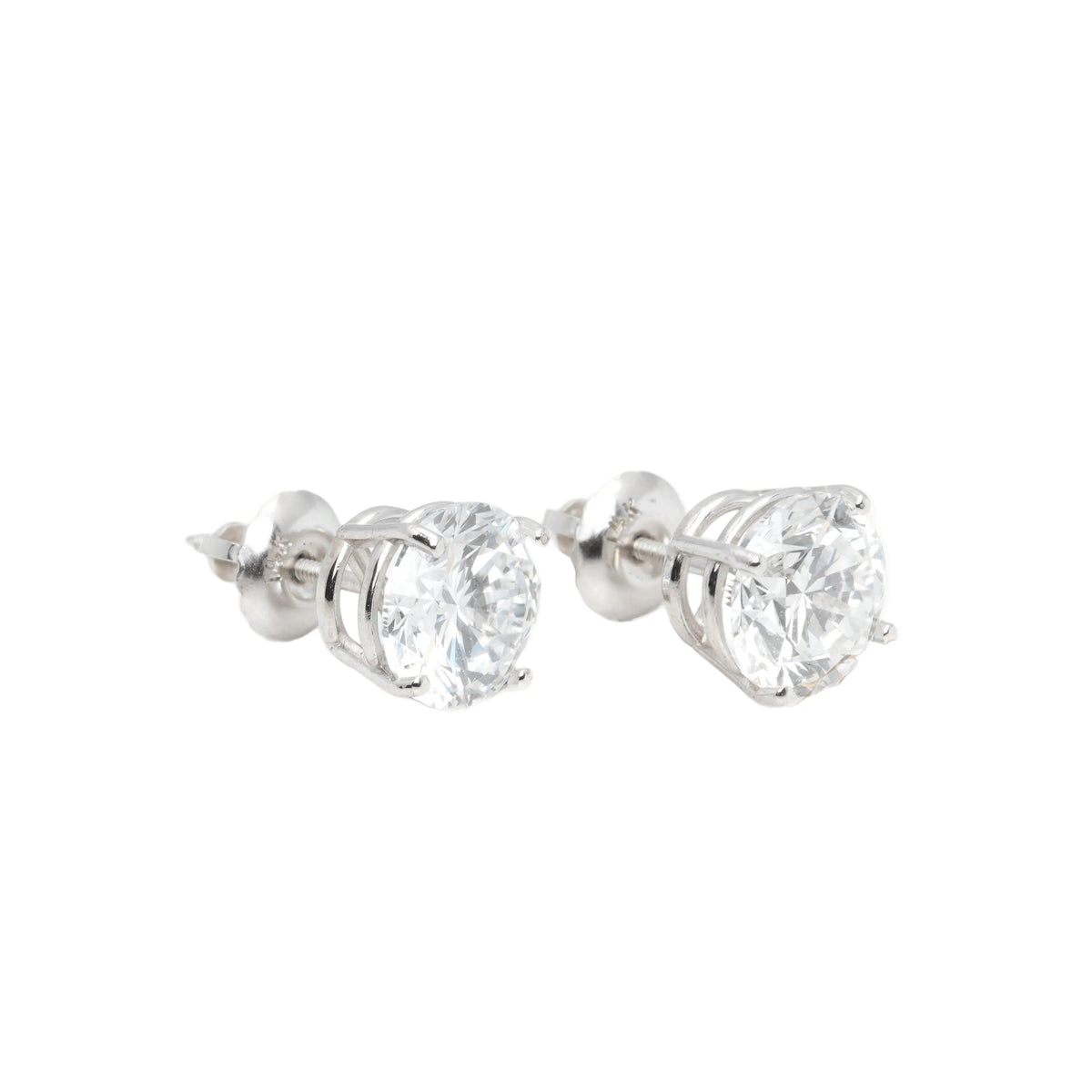14k White Gold Lab Diamond Round Brilliant Screw-Back Stud Earrings 3.00TCW VVS