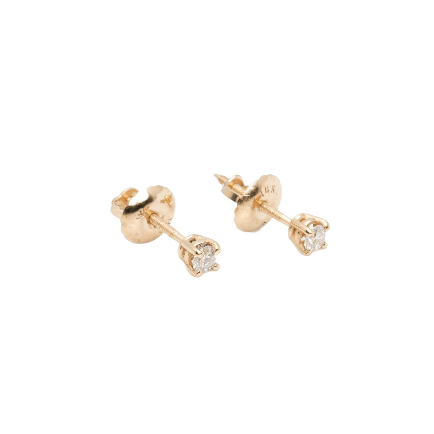14k Yellow Gold Lab Diamond Round Brilliant Screw-Back Stud Earrings 0.10TCW VVS