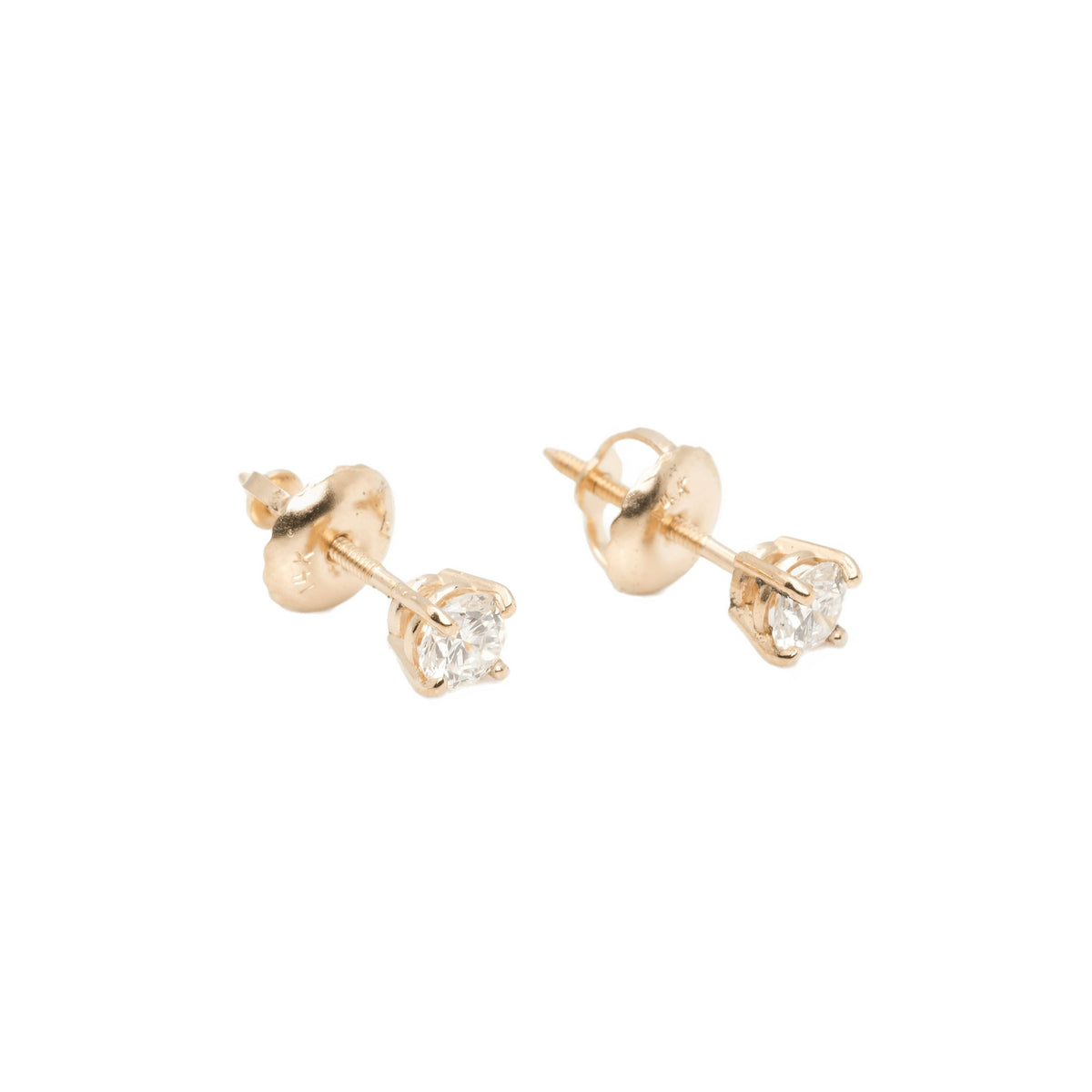 14k Yellow Gold Lab Diamond Round Brilliant Screw-Back Stud Earrings 0.30TCW VVS