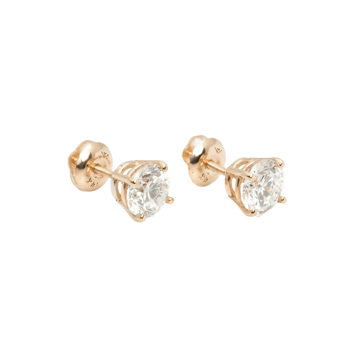 14k Yellow Gold Lab Diamond Round Brilliant Screw-Back Stud Earrings 1.50TCW VVS