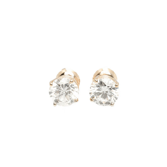 14k Yellow Gold Lab Diamond Round Brilliant Screw-Back Stud Earrings 2.00TCW VVS