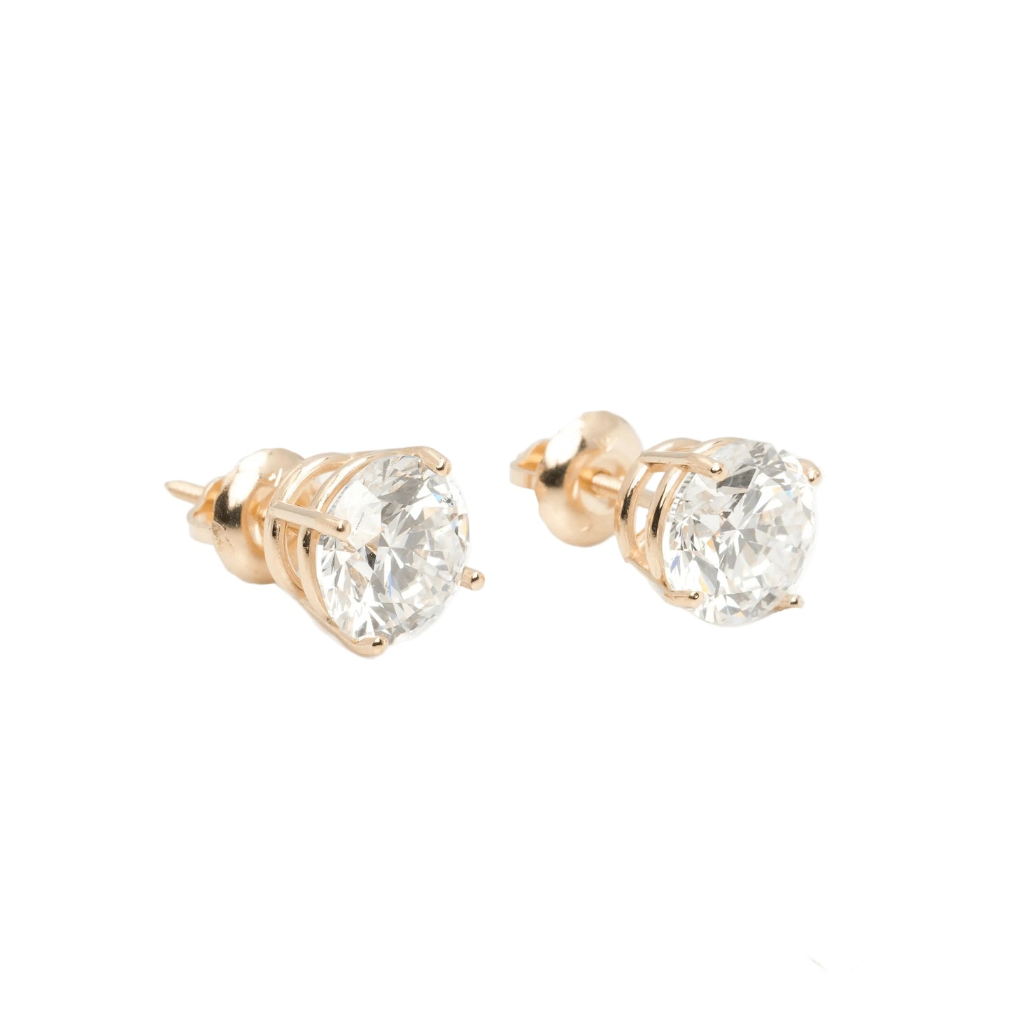 14k Yellow Gold Lab Diamond Round Brilliant Screw-Back Stud Earrings 3.00TCW VVS