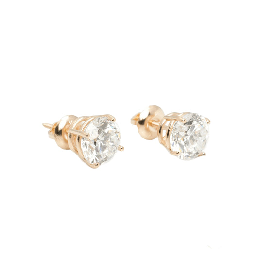 14k Yellow Gold Lab Diamond Round Brilliant Screw-Back Stud Earrings 3.00TCW VVS