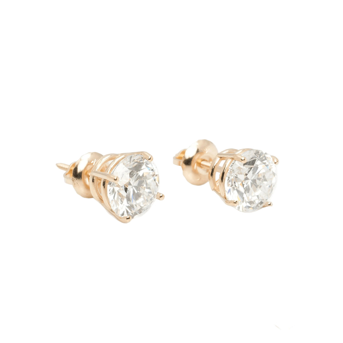 14k Yellow Gold Lab Diamond Round Brilliant Screw-Back Stud Earrings 4.00TCW VS1