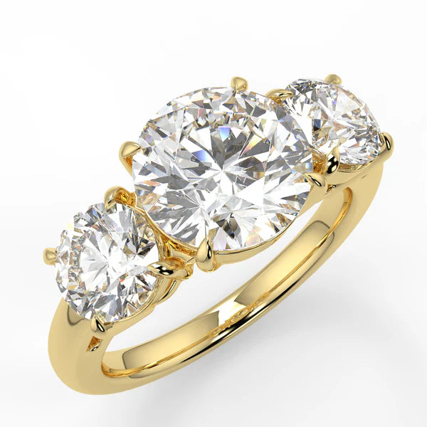 10k Gold Triple Round Cut Lab Diamond Ring